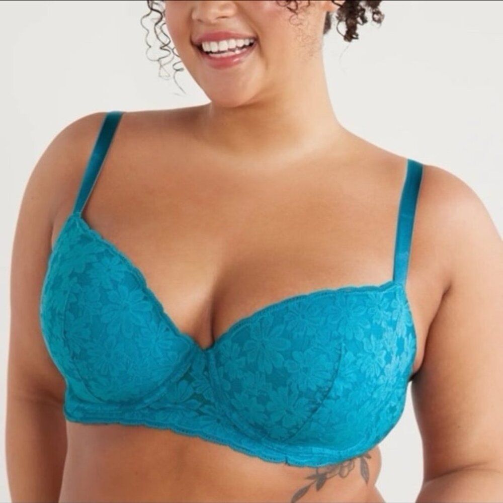 No Boundaries All Over Lace Balconette Bra with Sugarcup Size 40DD NWT Teal Blue